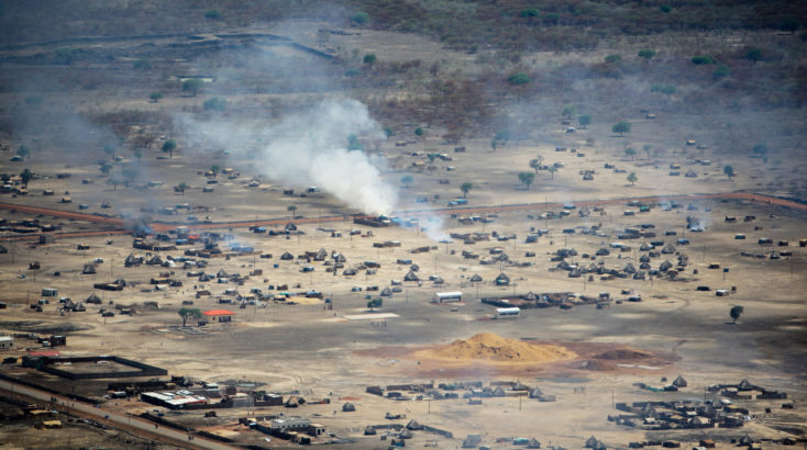Smoke trails from burning homes in Abyei, the main town ofh the disputed Abyei area on the border of Sudan and newly independent South Sudan. In a statement today, the United Nations strongly condemned the burning and looting currently being perpetrated by armed elements in the area, following the seizure of Abyei town by Sudanese Government troops on 20 May.