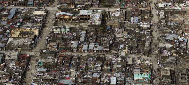 Scene from Les Cayes, Haiti, in the aftermath of Hurricane Matthew, the category 4 storm which made landfall in the country on 4 October.