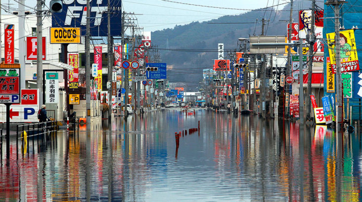 ISHINOMAKI, JAPAN, CA- MARCH 15 2011: The Japanese town of Ishinomaki is flooded and the city's downtown area remains deserted Tuesday afternoon March 15 2011. (Brian van der Brug/Los Angeles Times)