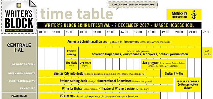 Time table Writer's Block Festival - Humanity House