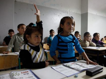 Syrian refugee children in a Lebanese school classroom